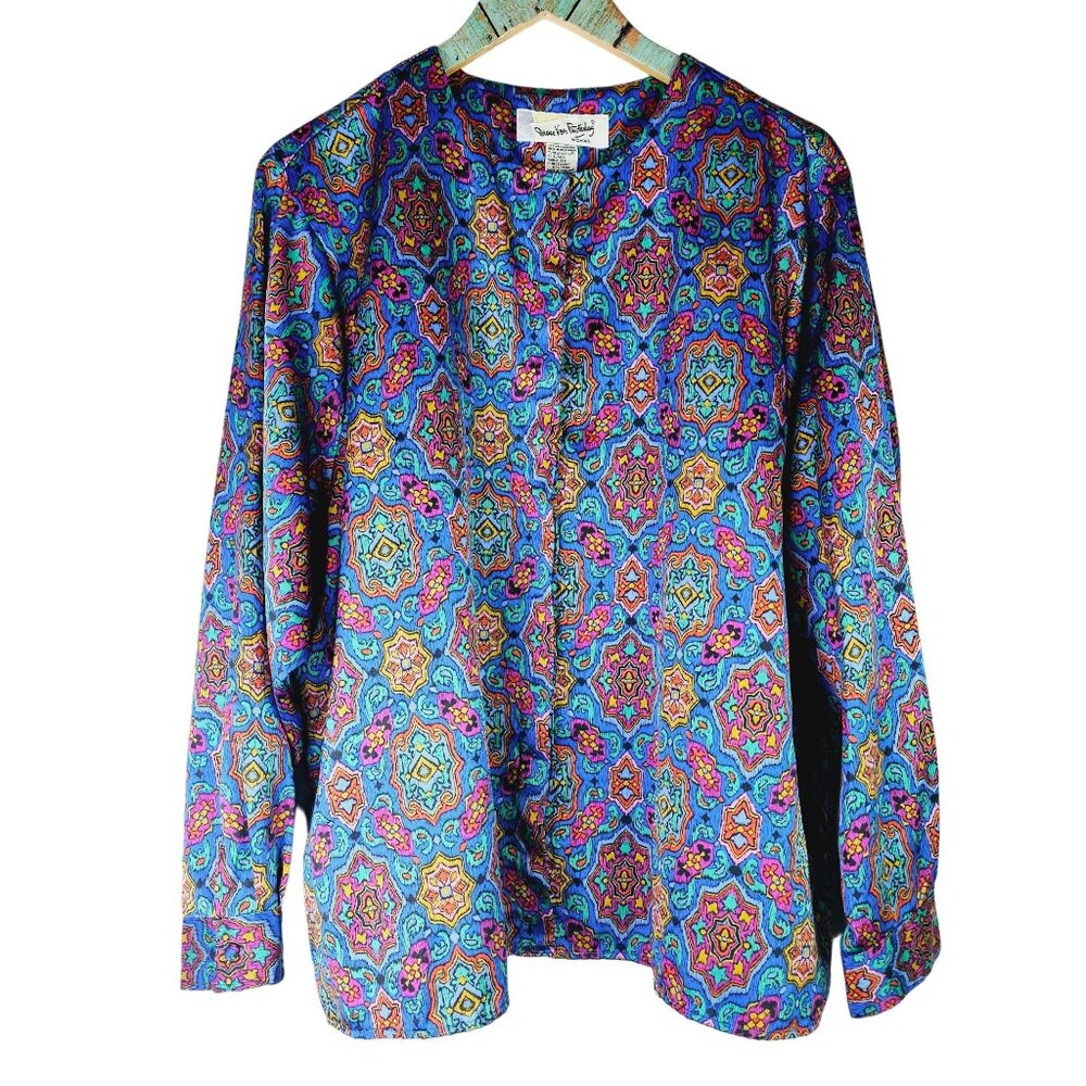 Vintage Diane Von Furstenberg Stainglass Window Silky Blouse Top Sz 40